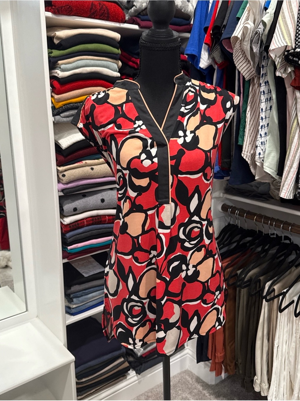 Worthington Multicolor Floral-Print Sleeveless Top with Black Trim